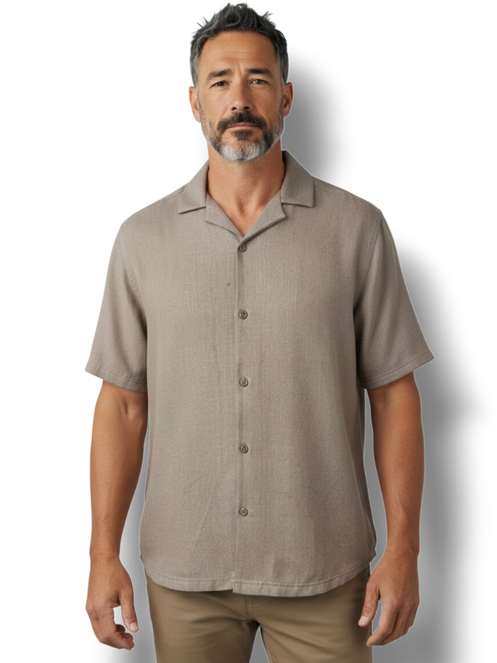 Malibu Beach Club Men's Short-Sleeve Button-Down Shirt Taupe Brown L